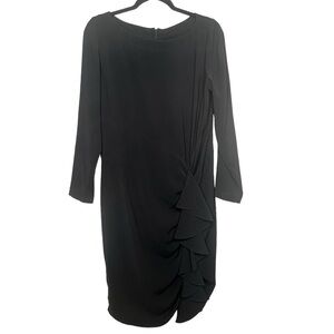 St. John Couture Womens Size 10 Black Long Sleeve Dress Side Ruffles Zip **READ